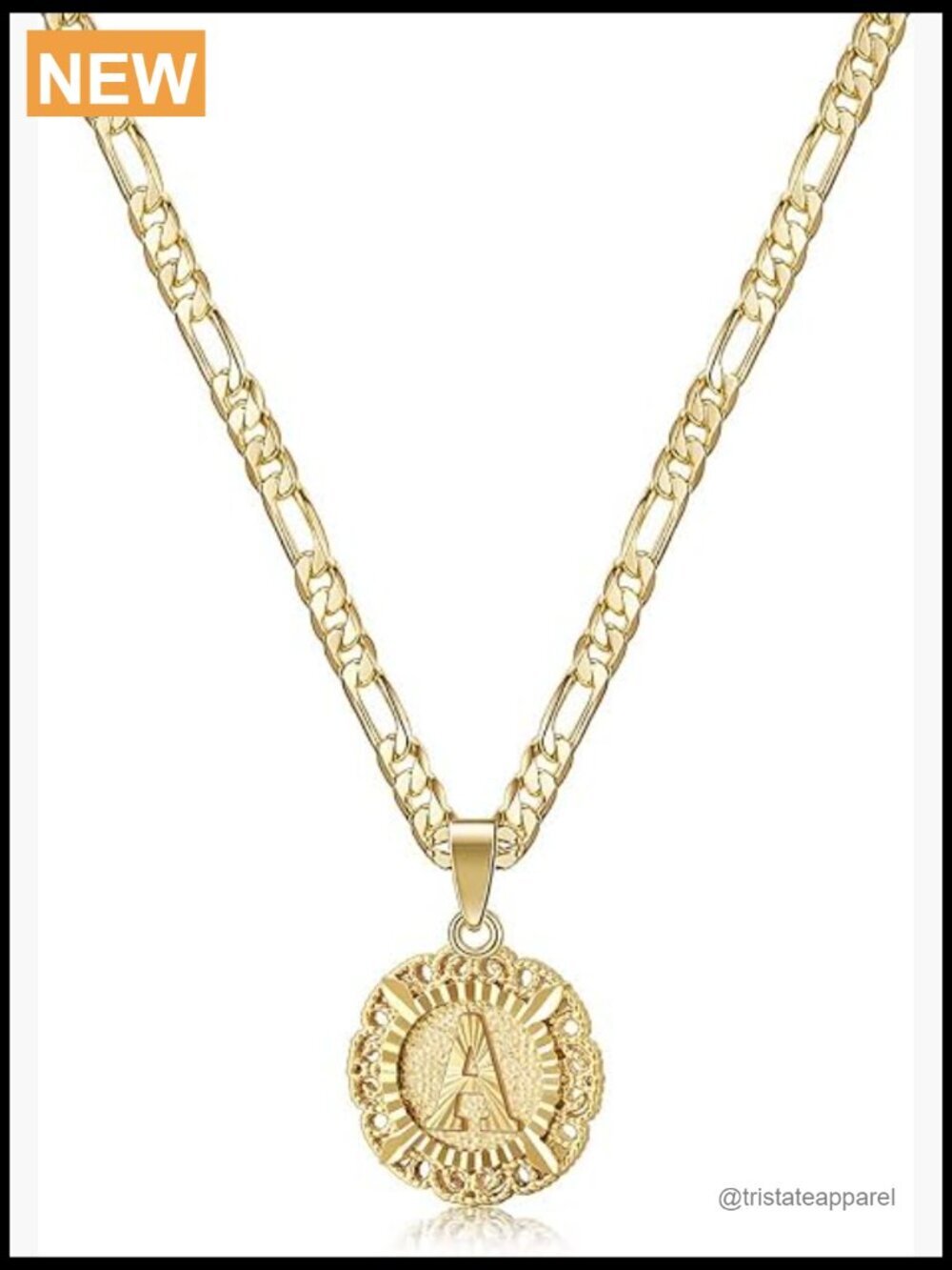 14K Gold Plated Letter Pendant Necklace Figaro Chain Initial Jewelry